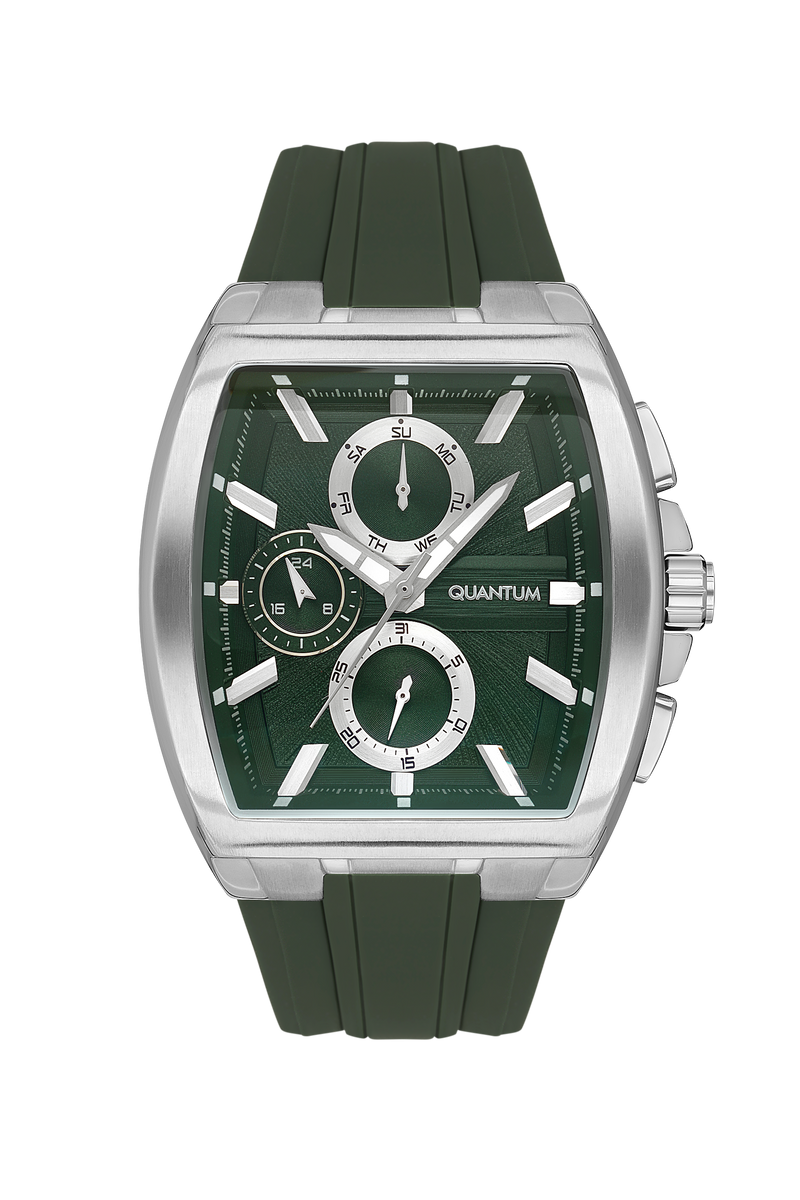 Quantum Men's Green Chronograph Silicone Strap Watch – HNG997.375