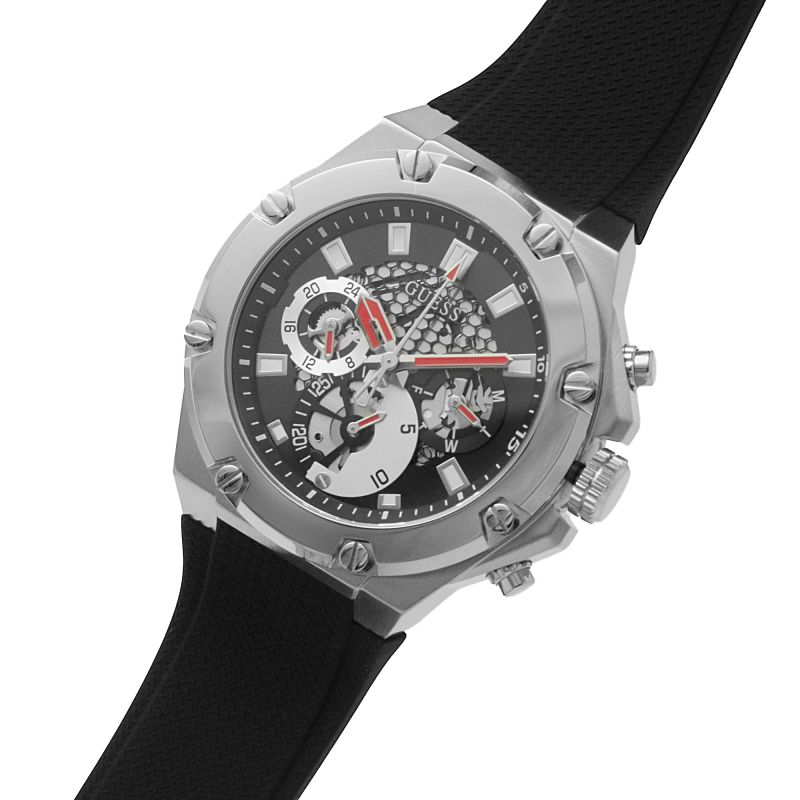 Guess Silver Case Black Silicone Strap Men's Watch GW0334G1