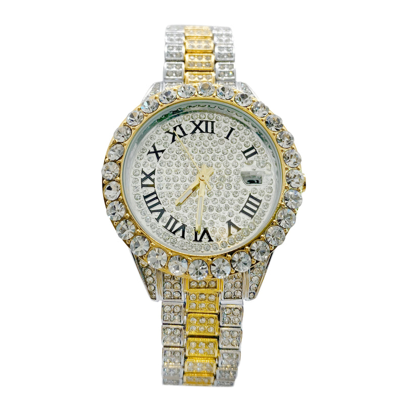 Big Daddy Super Bling Two Tone  Roman Numerals Watch