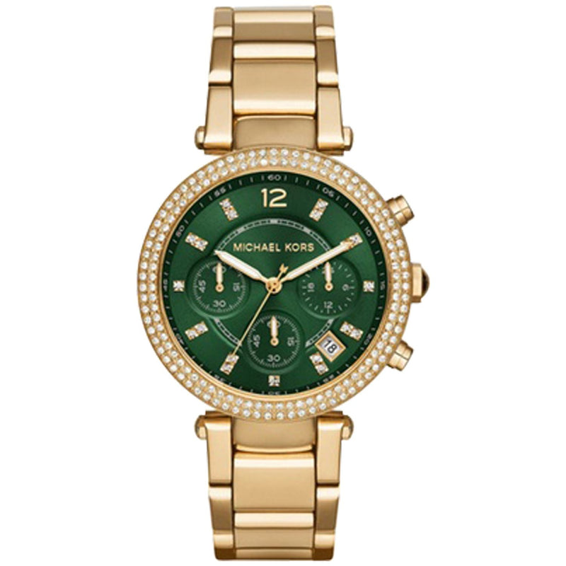 Michael Kors Parker Chronograph Green Dial Gold Ladies Watch MK6263