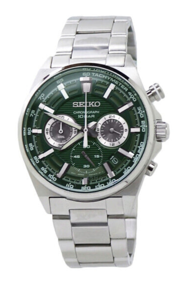 Seiko Chronograph Quartz Green Dial Stainless Steel Men's Watch SSB405P1