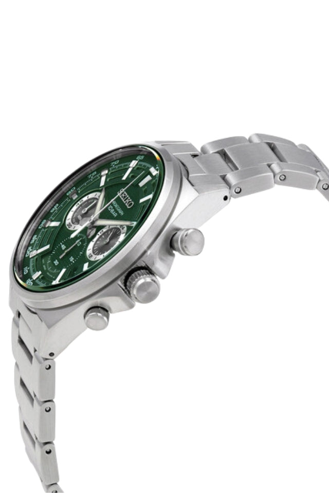 Seiko Chronograph Quartz Green Dial Stainless Steel Men's Watch SSB405P1