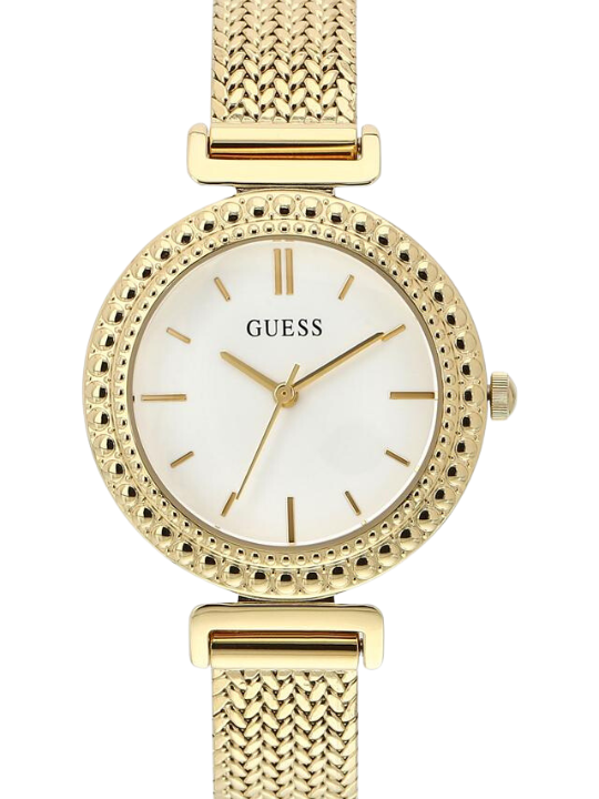 Guess Reloj analógico dorado para mujer con esfera blanca W1152L2