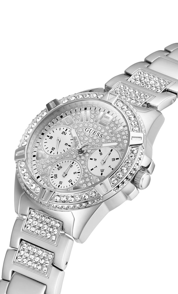 Guess Lady Frontier Cuarzo Cristal Plata Dial Damas Reloj W1156L1