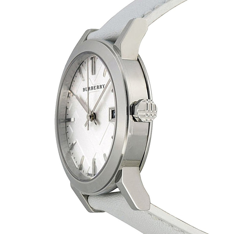 Burberry White Impressed Check Dial Correa de cuero blanco Reloj para mujer BU9128