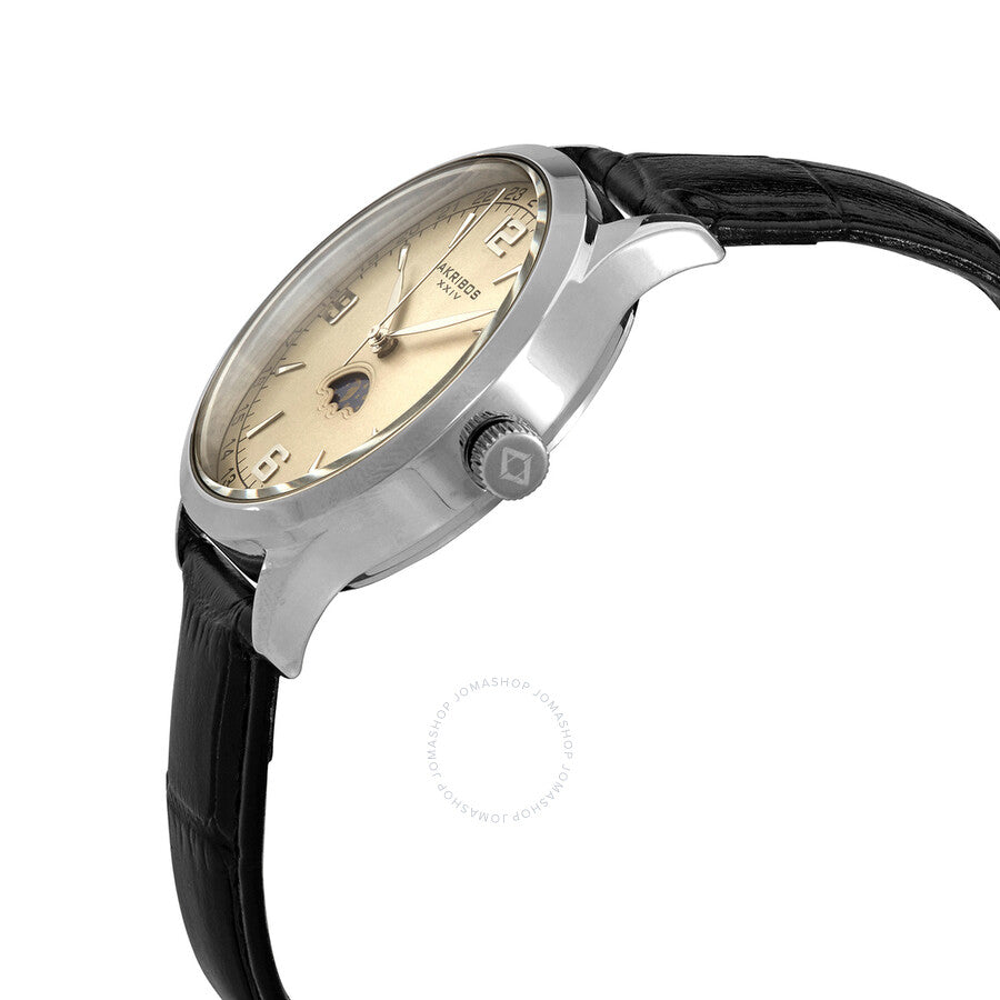 Akribos XxivChampagne Dial Negro Cuero Hombre Reloj AK637SSW