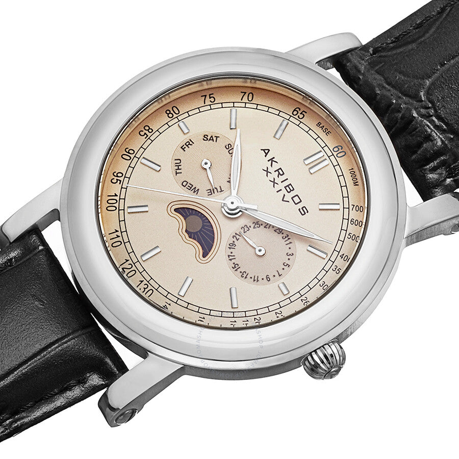Akribos Cream Dial Black Leather Men's Watch AK632SSW