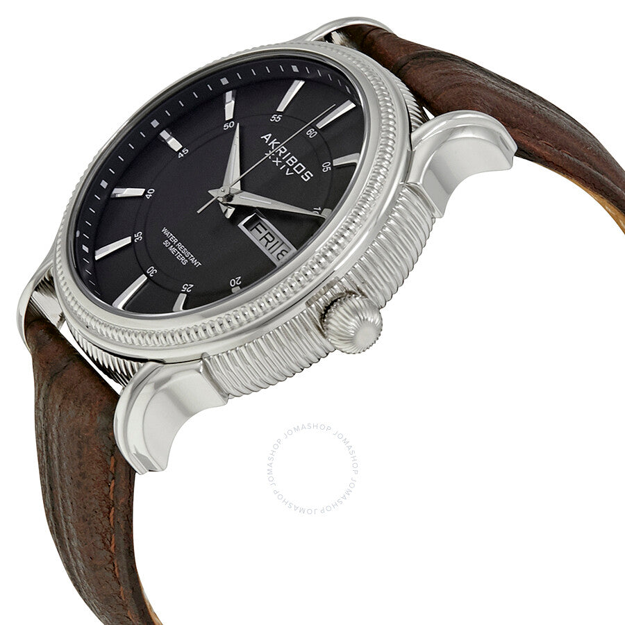 Akribos XXIV Black Dial Brown Leather Men's  Watch AK726BR