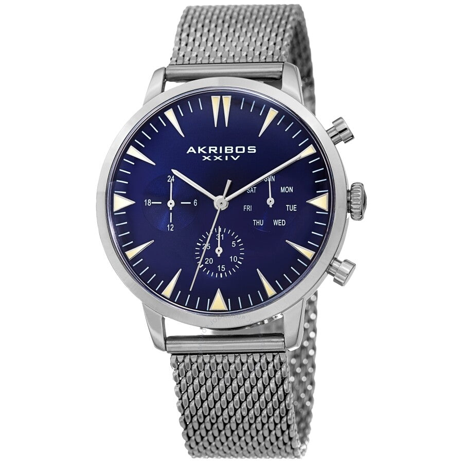 Reloj Akribos Xxiv con esfera azul y malla de acero inoxidable para hombre AK1027BU