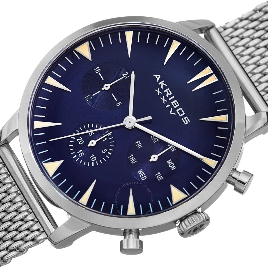 Reloj Akribos Xxiv con esfera azul y malla de acero inoxidable para hombre AK1027BU