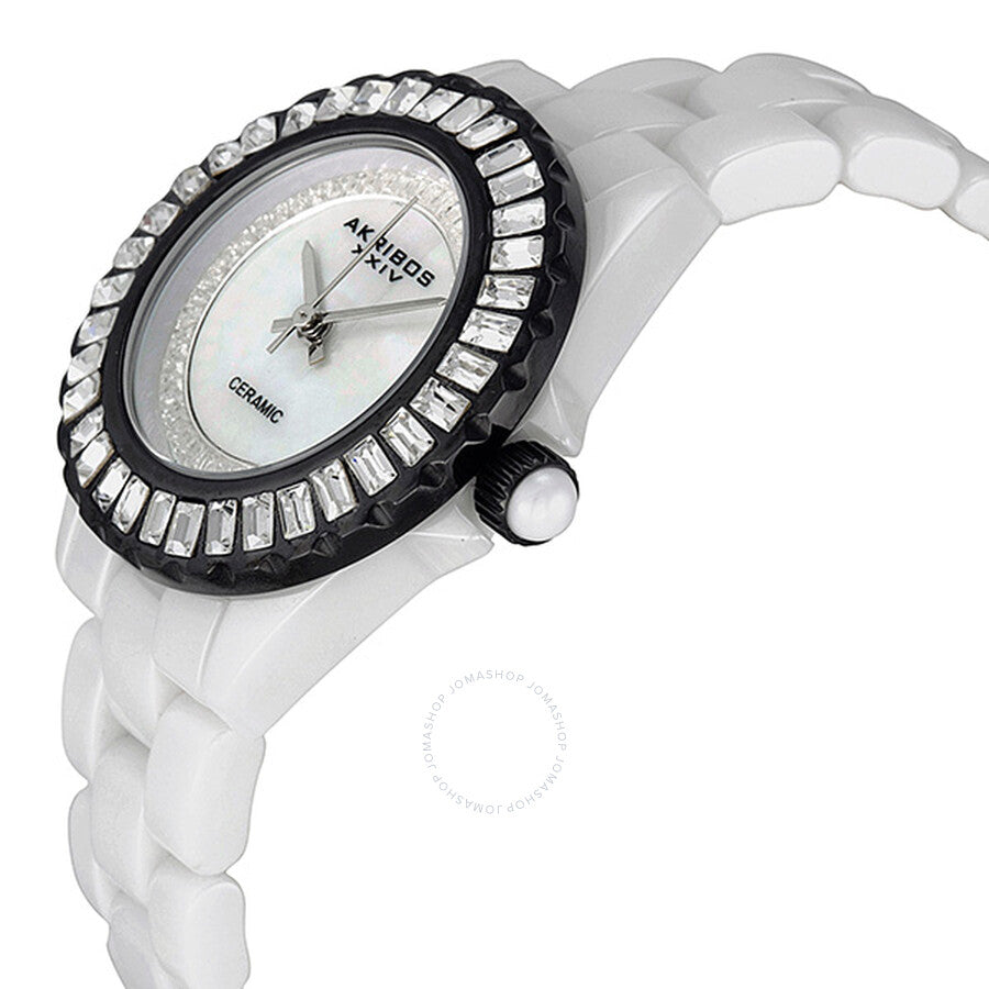 Akribos XXIV Reloj de mujer con esfera de madreperla blanca de cerámica AK518BKW