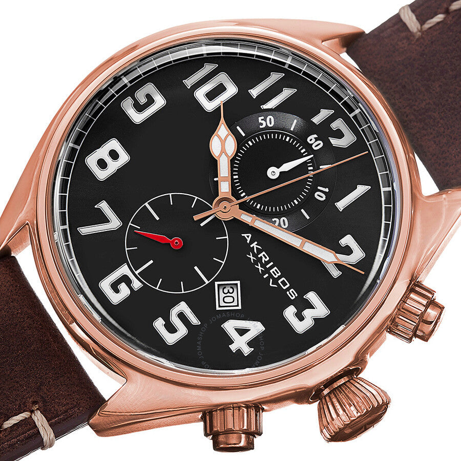 Akribos Xxiv Essential Chronograph Reloj de hombre de cuero marrón con esfera negra AK706RG