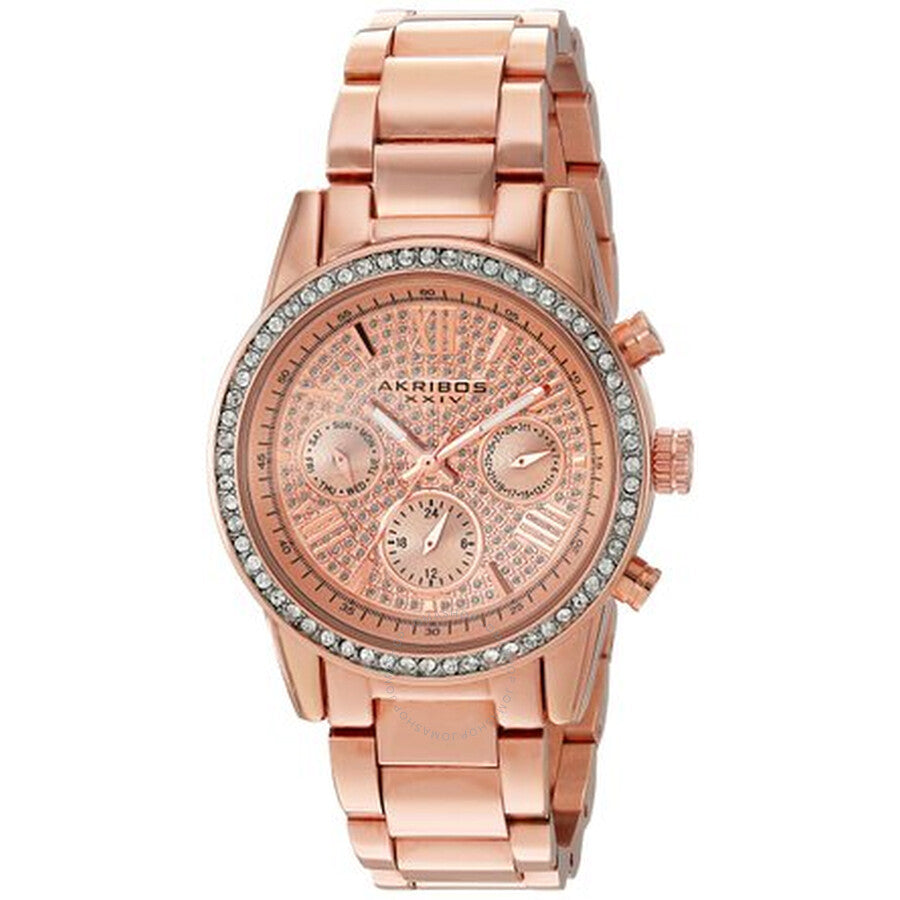 Akribos XXIV Lumin Rose Gold Crystal Pave Dial Ladies Watch AK926RG - The Watches Men & Co