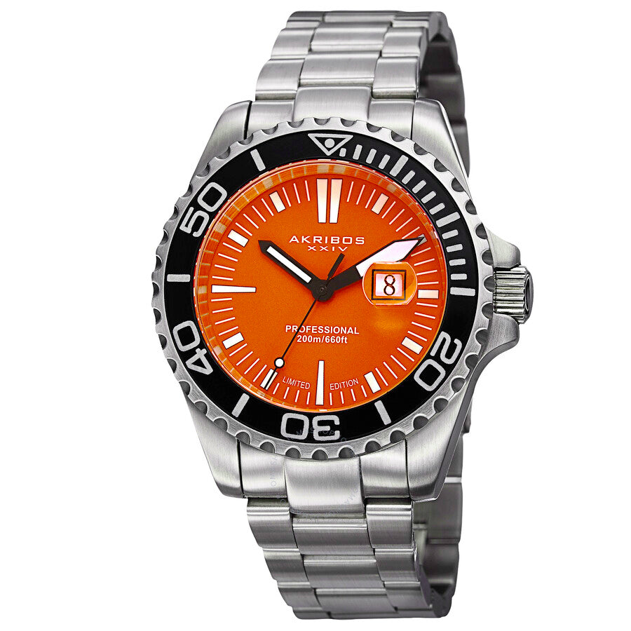 Akribos XXIV Matte Orange Dial Stainless Steel Men's Watch AK735OR