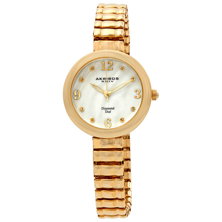 Akribos XXIV Mother of Pearl Dial Yellow Gold-tone Ladies Watch AK765YG - The Watches Men & Co