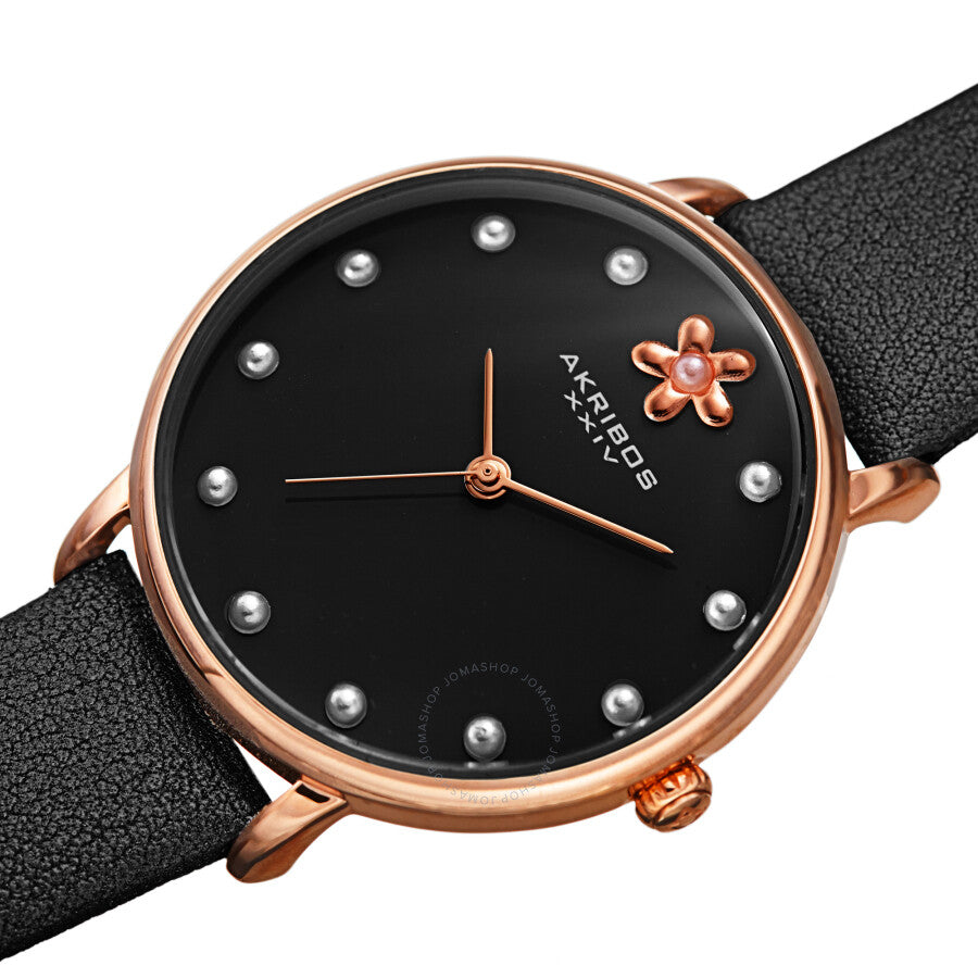 Reloj Akribos Xxiv de cuarzo con esfera negra y piel negra para mujer AK1084BK