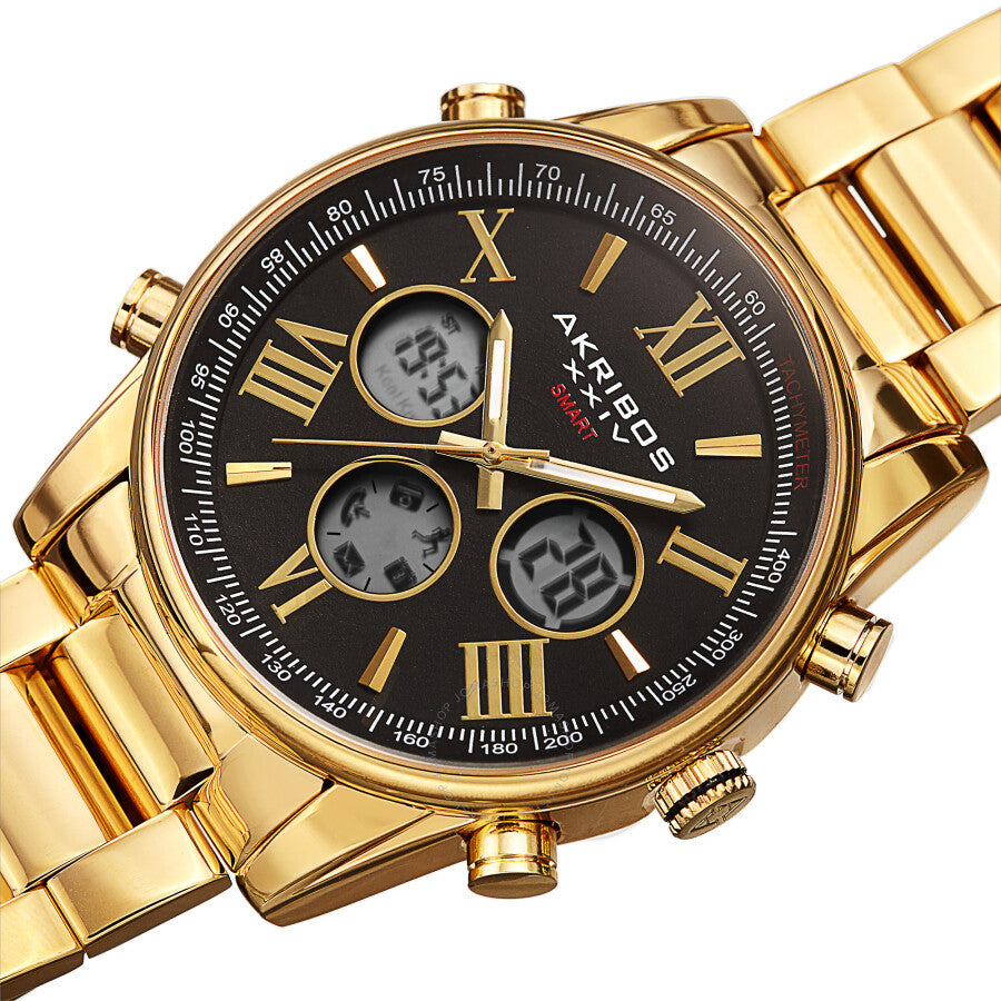 Reloj inteligente Akribos Xxiv de cuarzo con esfera negra para hombre AK1095YGBK