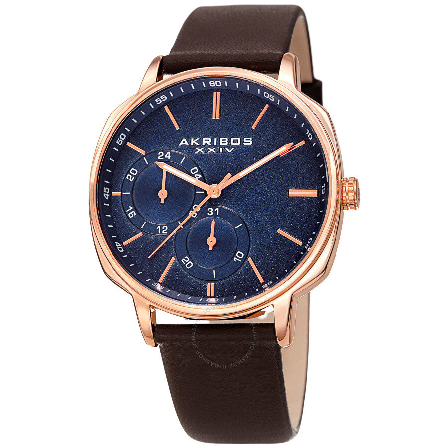 Reloj Akribos Xxiv de cuarzo con esfera azul y cuero marrón para hombre AK1022RGBR