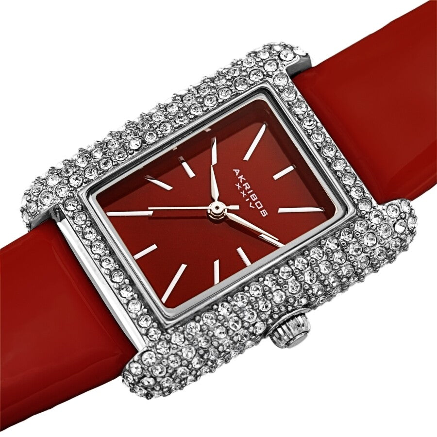 Akribos XXIV Quartz Crystal Red Dial Red Leather Ladies Watch AK1068RD