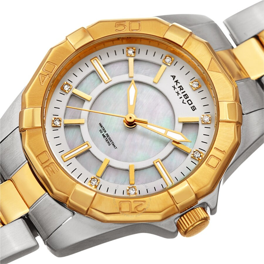 Akribos XXIV Quartz Crystal White Dial Ladies Watch AK1006TTG