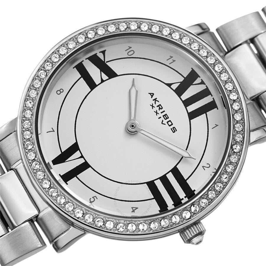 Akribos Xxiv cuarzo cristal esfera blanca señoras reloj AK1036SS