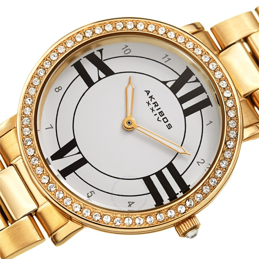 Akribos XXIV Quartz Crystal White Dial Ladies Watch AK1036YG