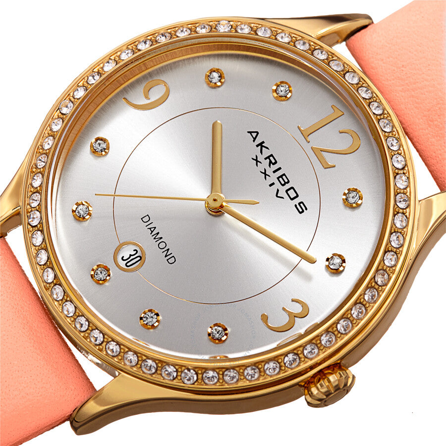 Akribos XXIV Quartz Diamond Crystal Silver Dial Ladies Watch AK1011PK