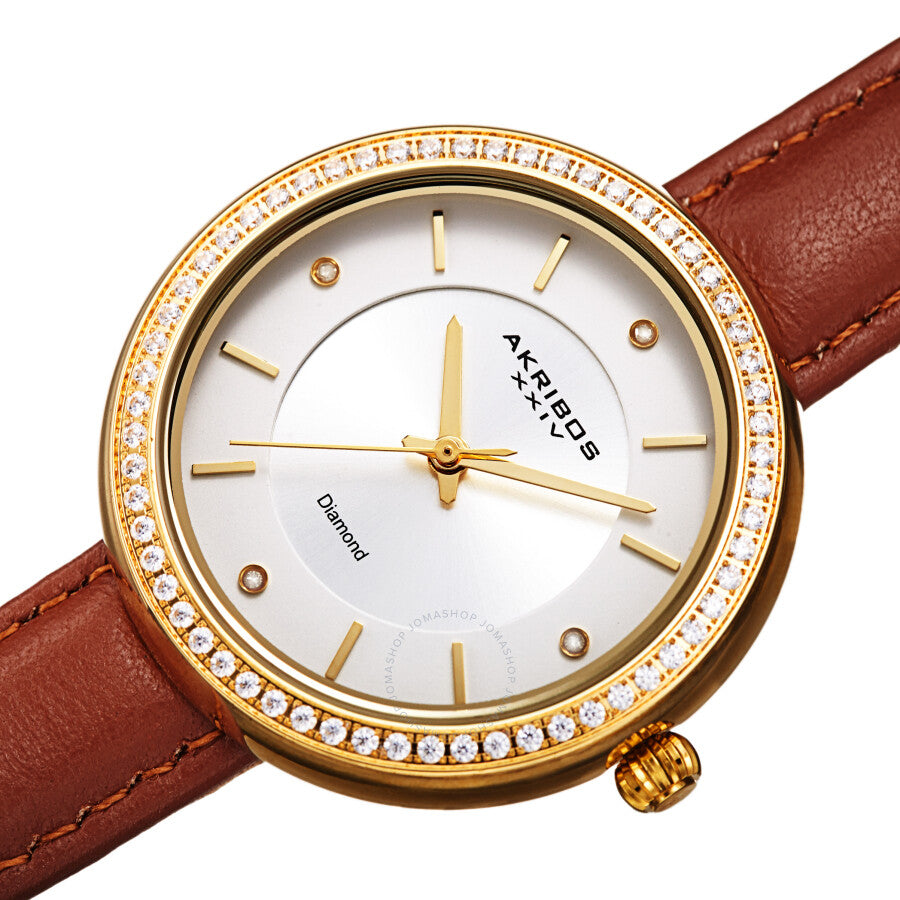 Akribos Xxiv cuarzo diamante cristal blanco esfera señoras reloj AK1067BR