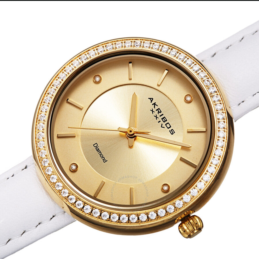 Akribos XXIV Quartz Diamond Gold Dial Ladies Watch AK1067YG
