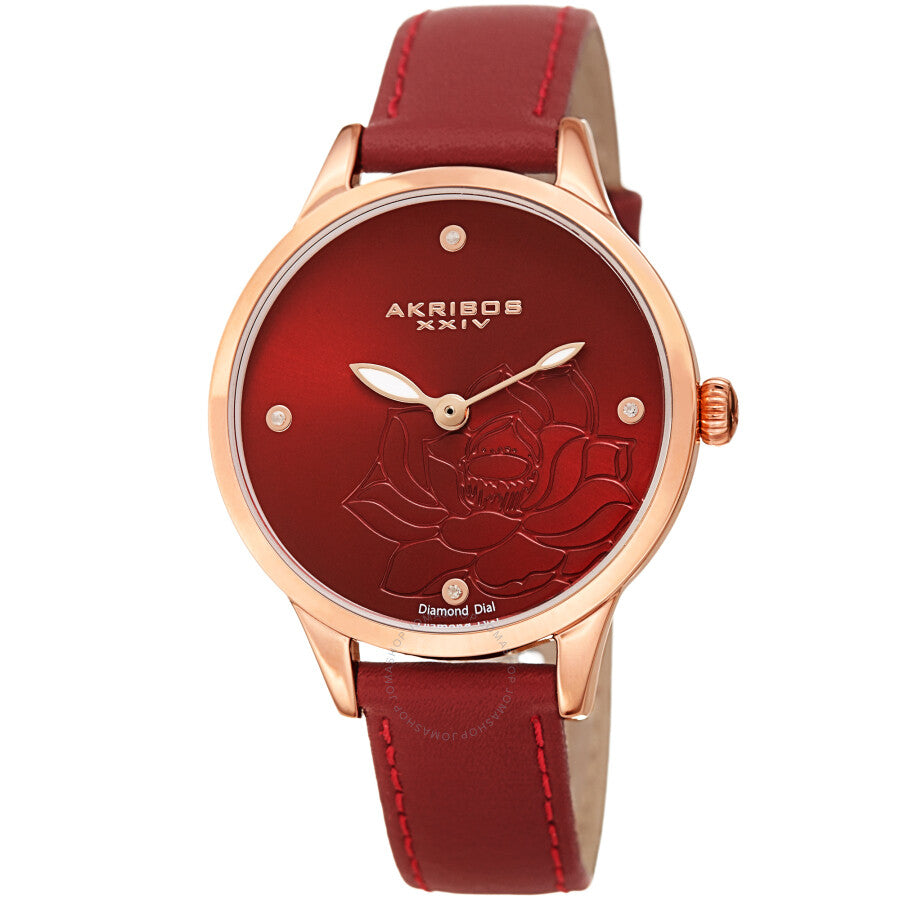 Akribos XXIV Quartz Diamond Red Dial Ladies Watch AK1047RD - The Watches Men & Co