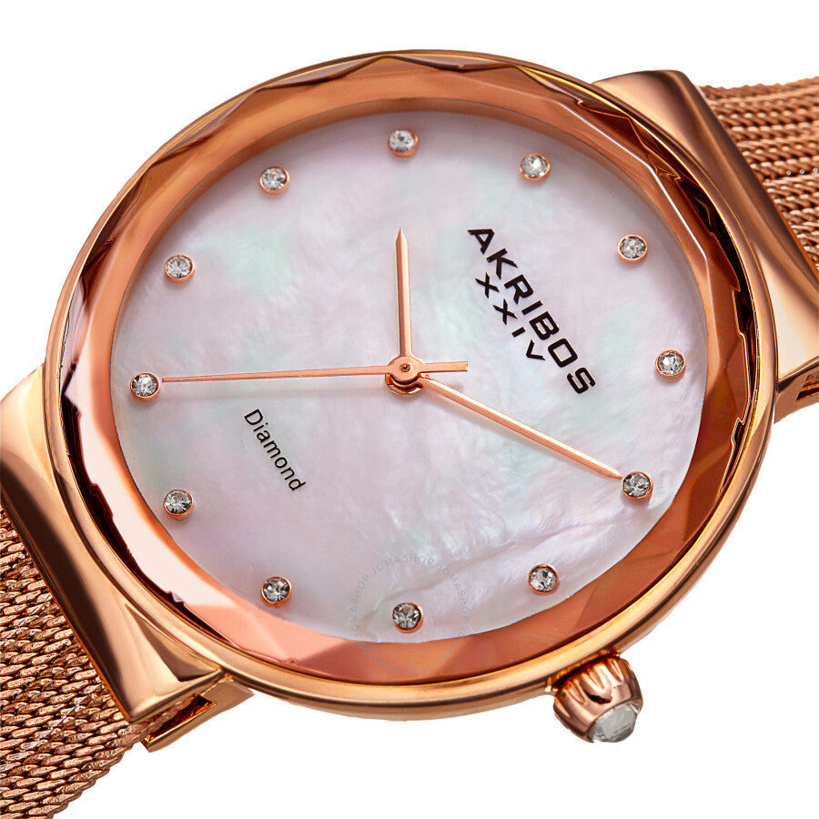 Akribos XXIV Quartz Diamond White Dial Ladies Watch AK1009RG