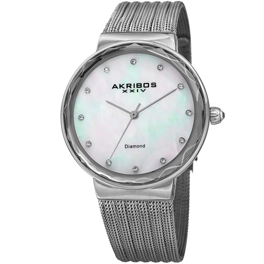 Akribos XXIV Quartz Diamond White Mother of Pearl Dial Ladies Watch AK1009SS