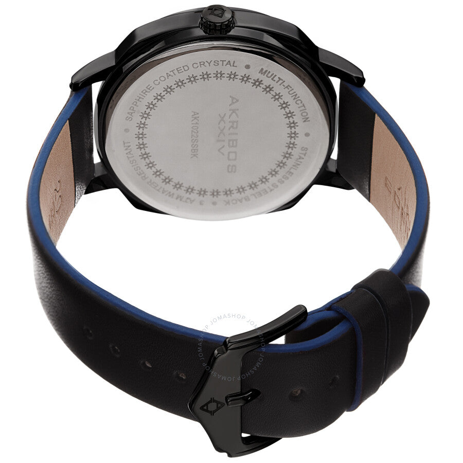 Akribos XXIV Quartz Grey Dial Black Leather Men's Watch AK1022BK