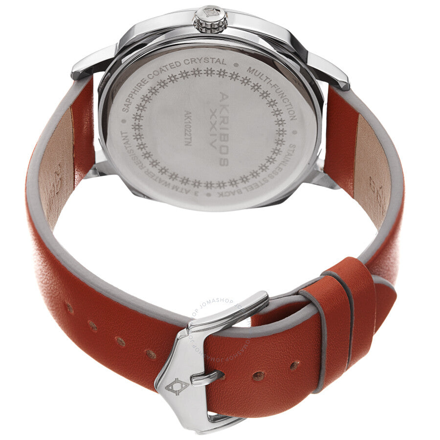 Akribos XXIV Quartz Silver Dial Brown Leather Men's Watch AK1022TN