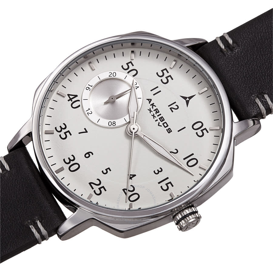 Akribos XXIV Quartz White Dial Black Leather Men's Watch AK1109SS