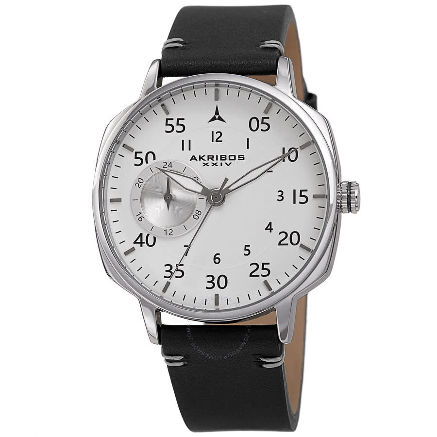 Akribos XXIV Quartz White Dial Black Leather Men's Watch AK1109SS