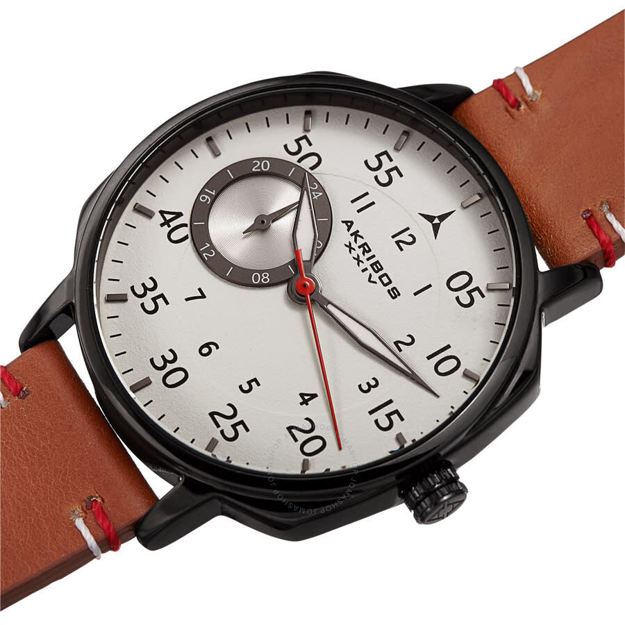 Akribos XXIV Quartz White Dial Brown Leather Men's Watch AK1109BRBK