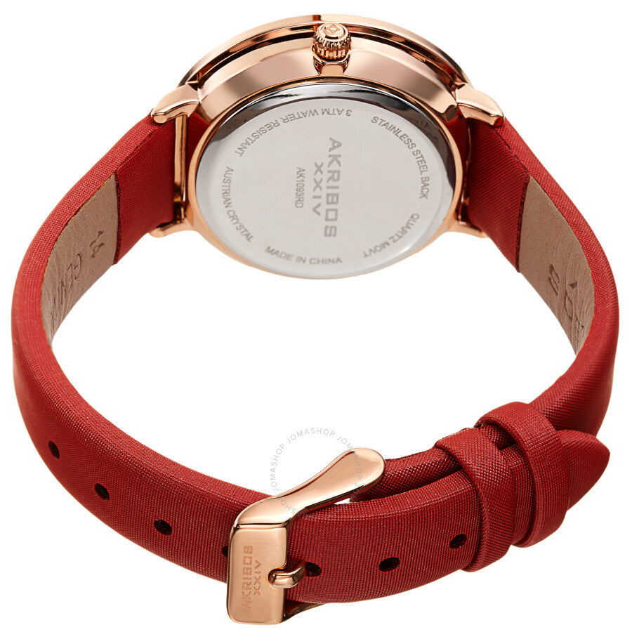 Akribos XXIV Quartz White Dial Red Leather Ladies Watch AK1093RD