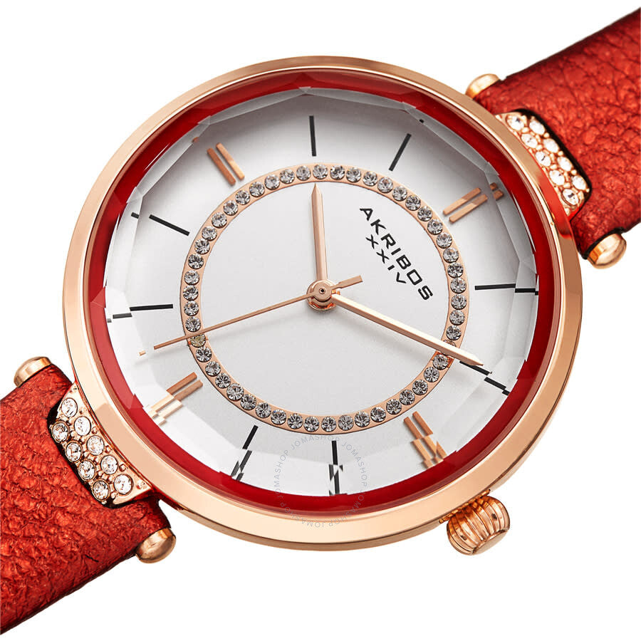 Akribos XXIV Quartz White Dial Red Leather Ladies Watch AK1116RD