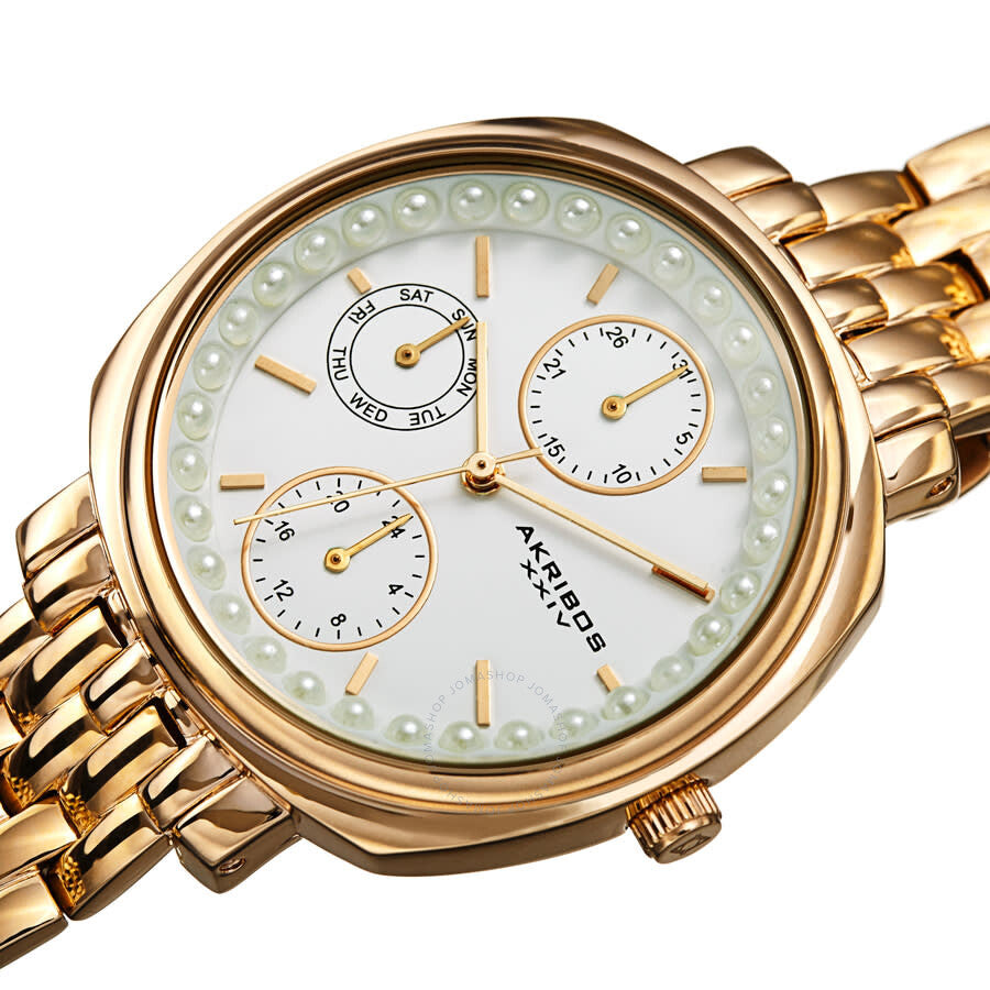 Akribos XXIV Quartz White Dial Yellow Gold-tone Ladies Watch AK1114YG