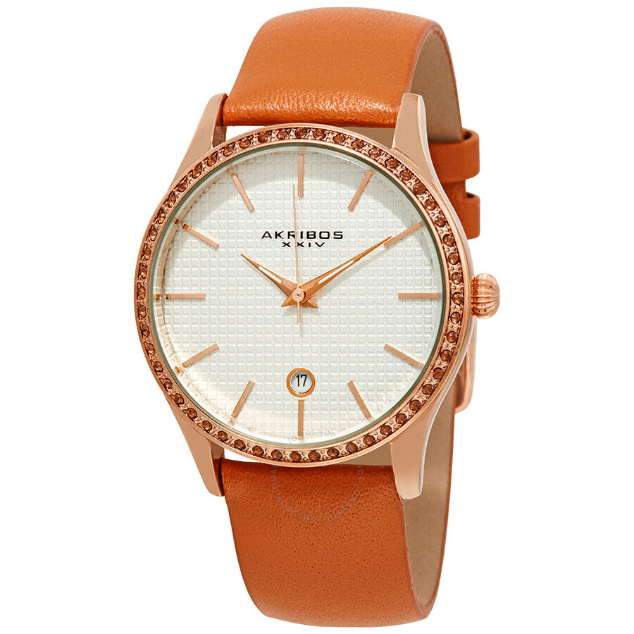 Akribos XXIV Silver Dial Tangerine Leather Ladies Watch AK964TN - The Watches Men & Co
