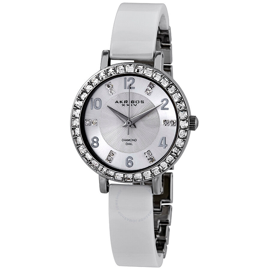 Akribos XXIV Silver Dial White Ceramic Ladies Watch AK758SSW - The Watches Men & Co