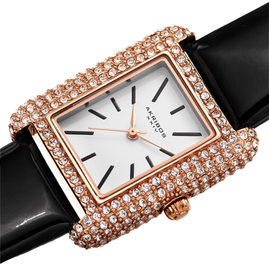 Akribos XXIV White Dial Black Leather Ladies Watch AK1068BK