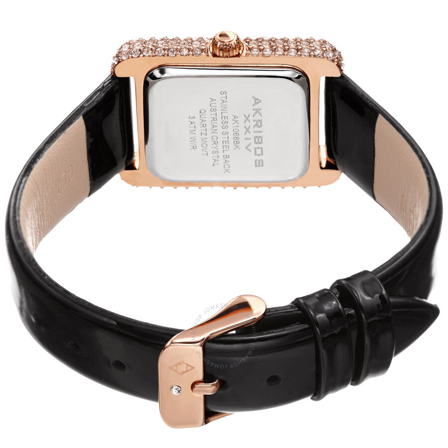 Akribos XXIV White Dial Black Leather Ladies Watch AK1068BK