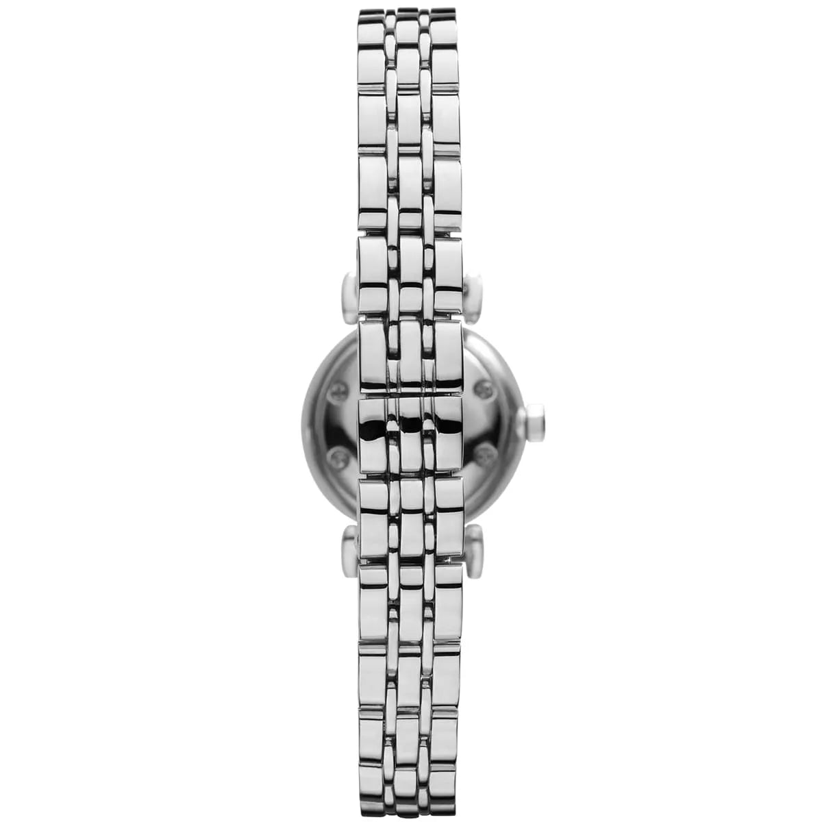 Side view of Emporio Armani AR1763 showing T-bar case design and stainless steel metal bracelet