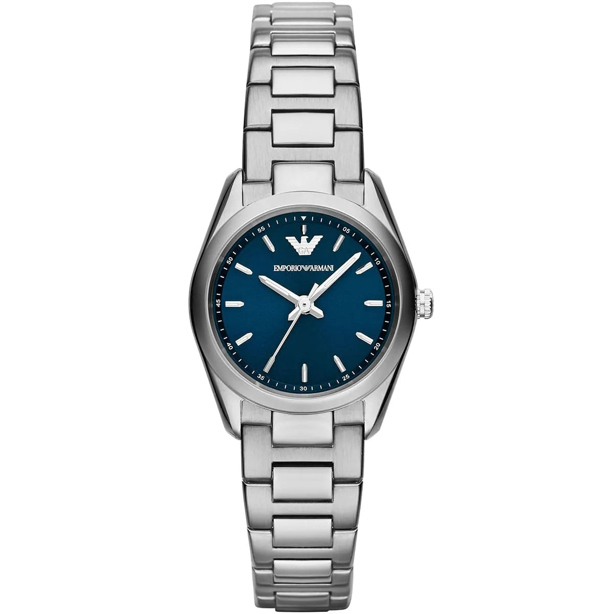 Emporio Armani Tazio Small women's watch with blue sunray dial and silver metal bracelet
