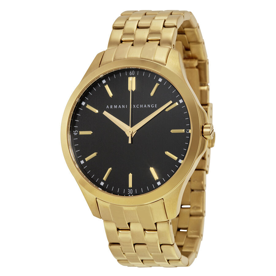 Armani Exchange Reloj de hombre chapado en oro con esfera negra AX2145
