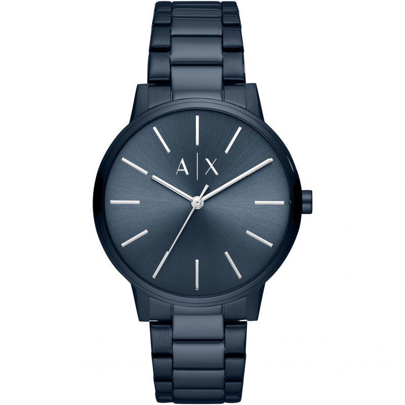 Armani Exchange Cayde AX2702 blue stainless steel analog quartz men's watch with minimalist dial