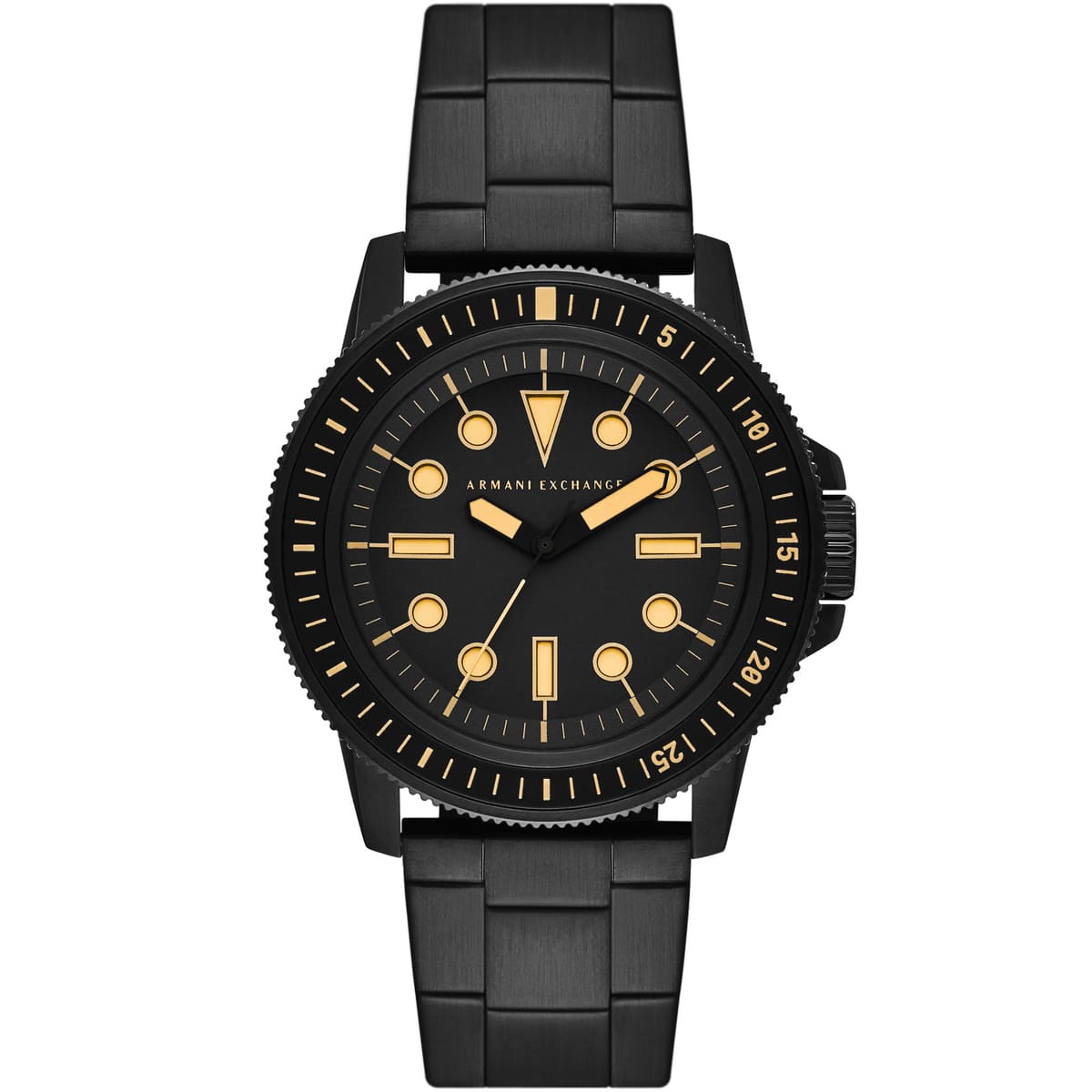 Armani Exchange Leonardo AX1855 black-tone men's watch with black dial and gold hour markers