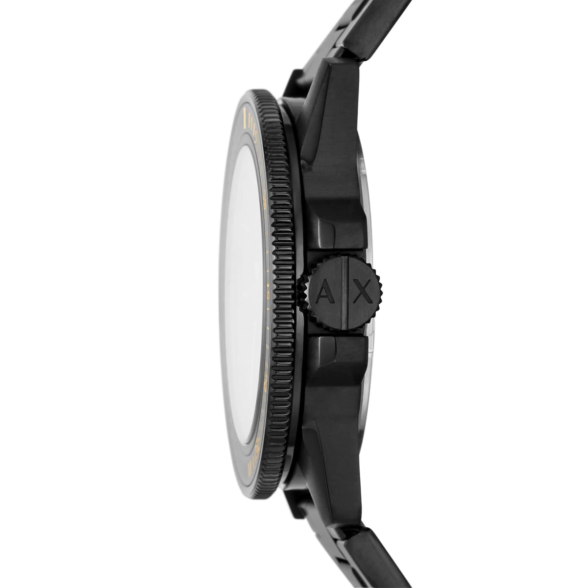 Armani Exchange Leonardo AX1855 side view showing watch case profile and crown